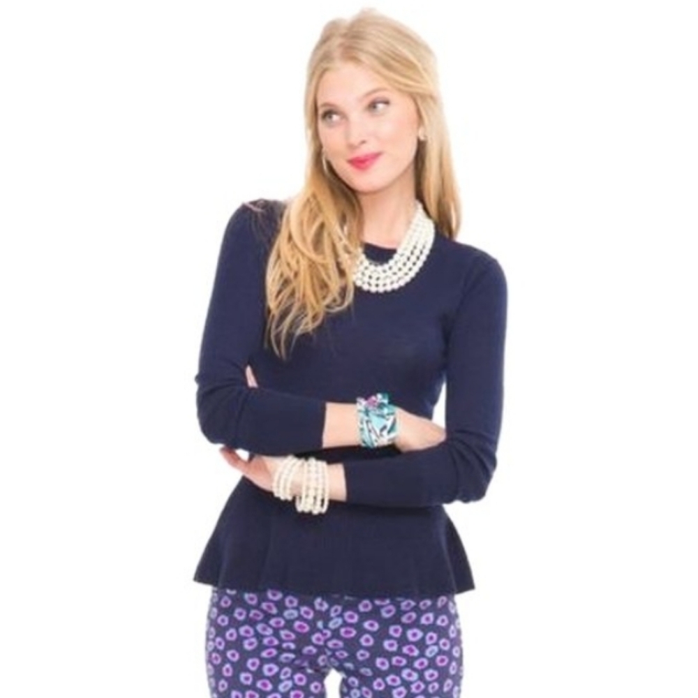 Lilly Pulitzer Aurora Navy peplum wool blend sweater size small